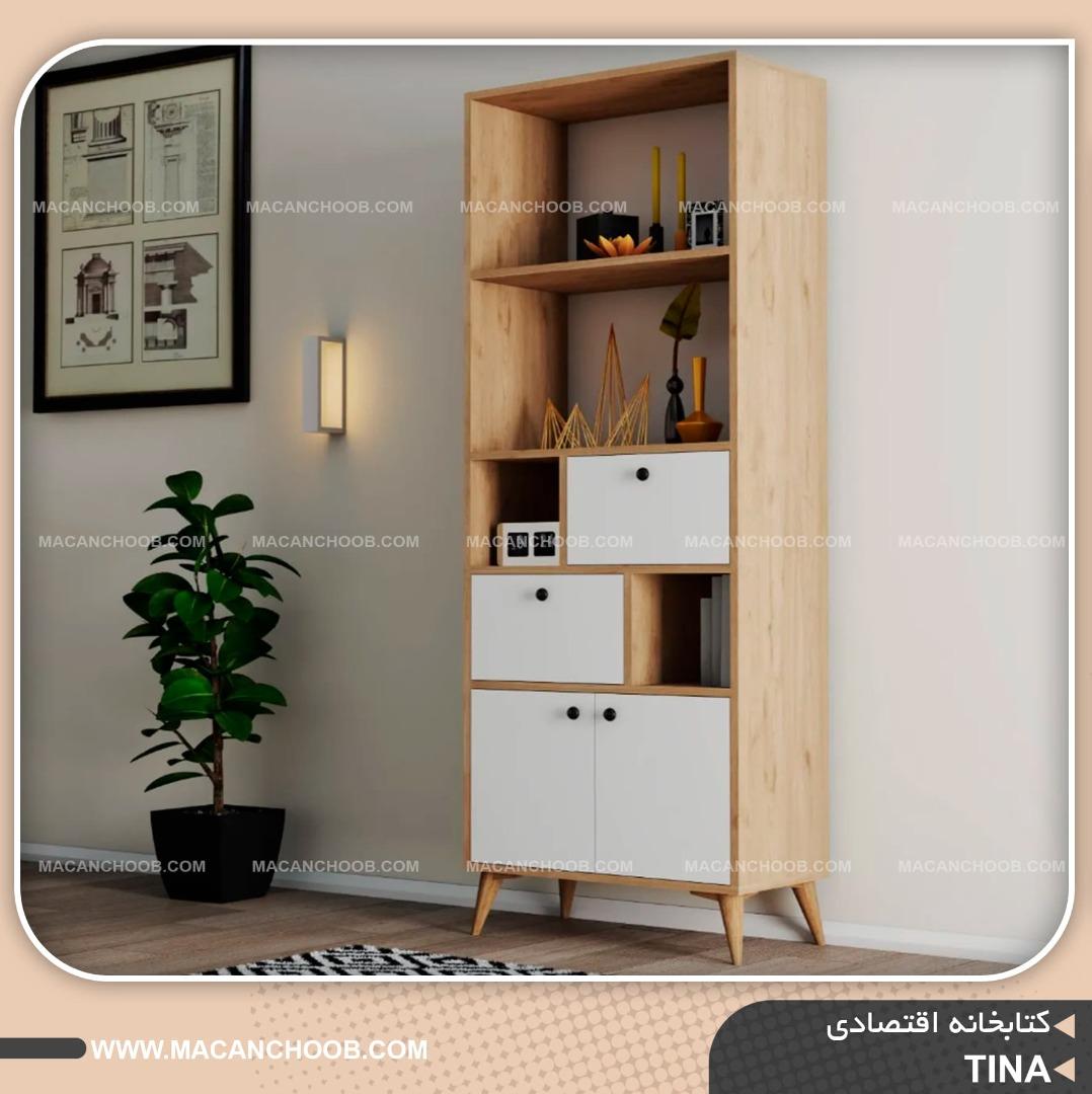 کتابخانه پایه چوبی کمد و قفسه دار مدل TINA